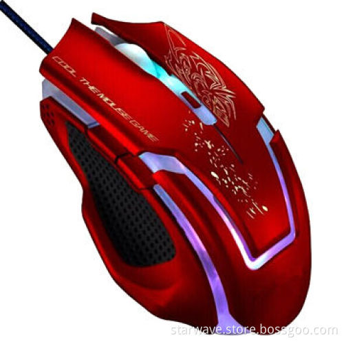 Gaming mouse with breathing lamp and can changed by five back light colors